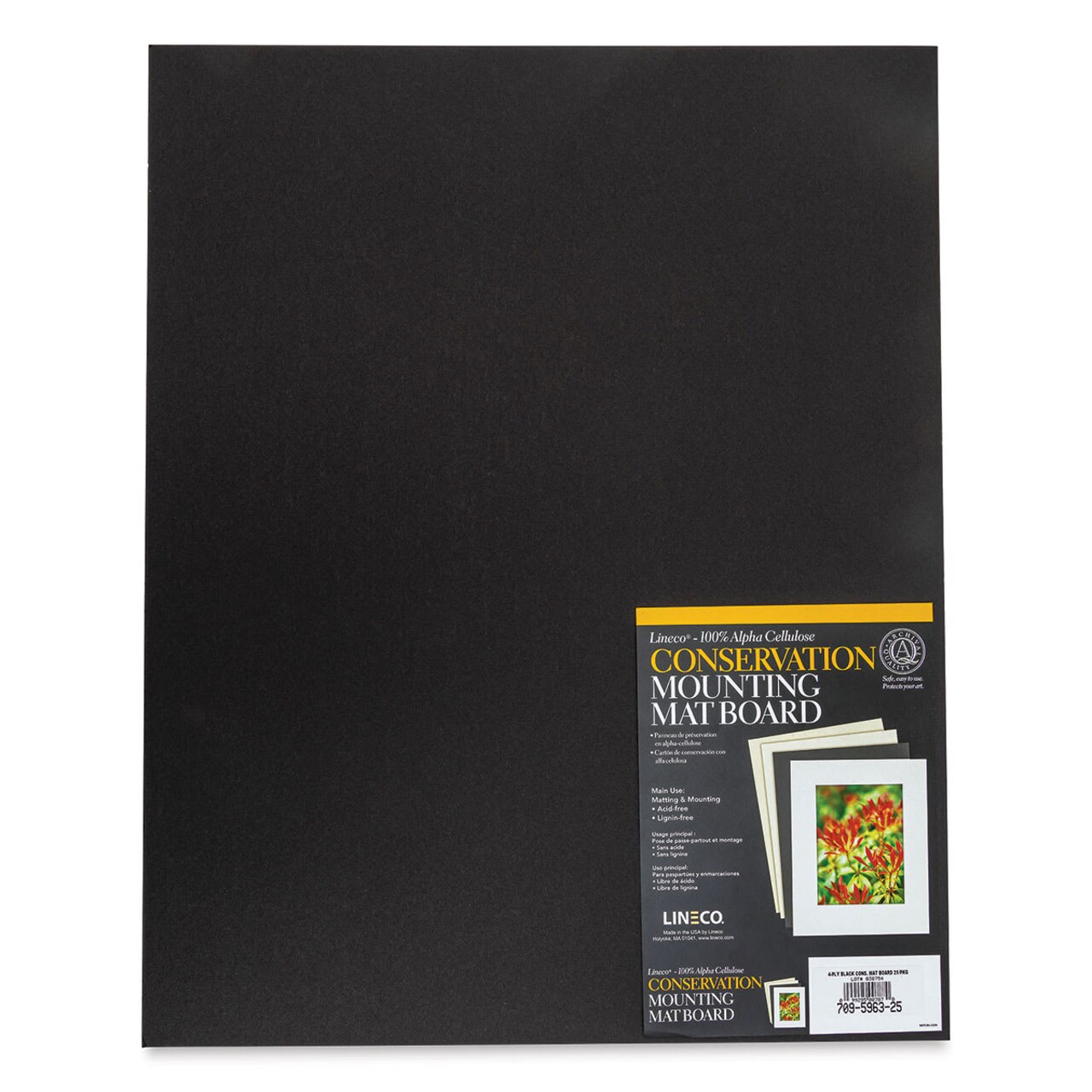 Lineco Conservation Matboard - Black, 4 ply, Pkg of 25, 16" x 20"